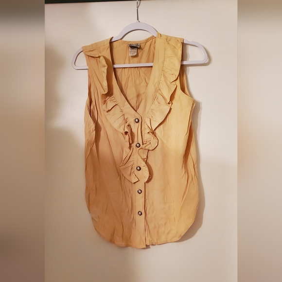 Ruffle V Pearl Buttons Women Sleeveless Shirt w Deep V Neckline - Picture 7 of 11